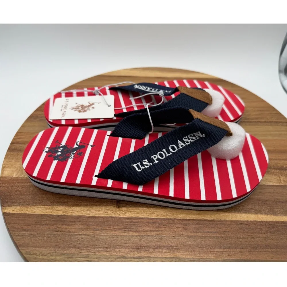 U.S. Polo Assn. Size 5-6 Flip Flops Red White Striped Sandals 1065